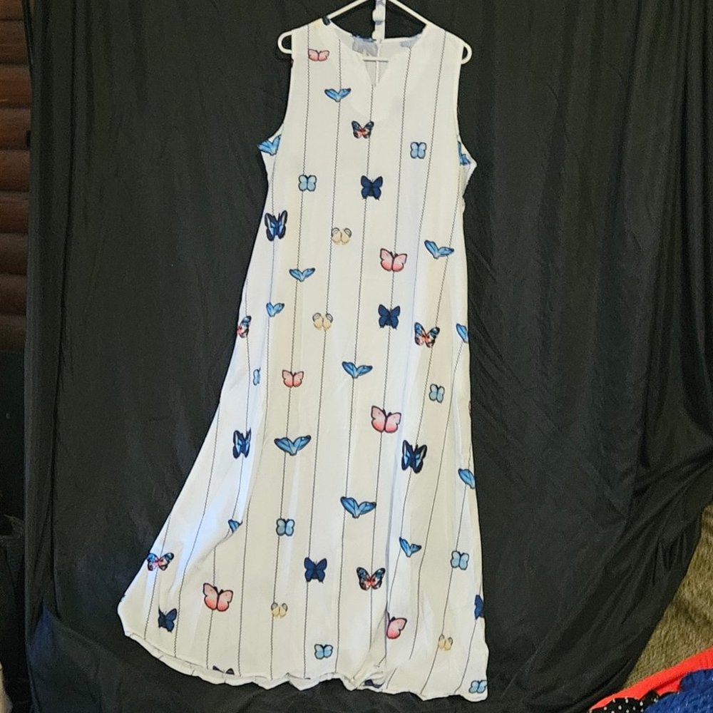 Bohemian Butterflies Print Maxi Dress, Sleeveless Casual Dress Spring/Summer 2XL